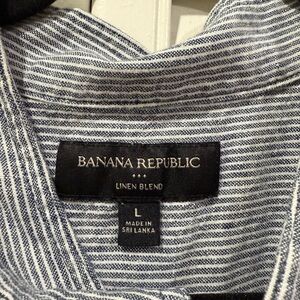 Banana Republic Navy and White Striped Linen Shirt
